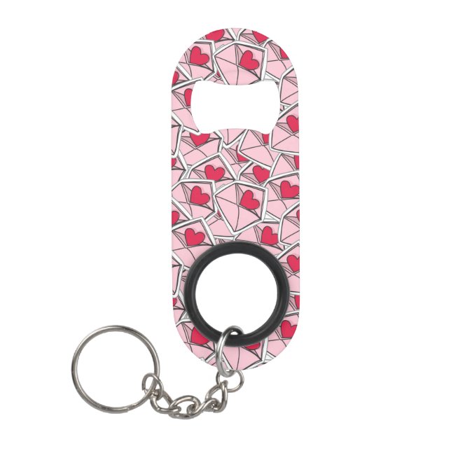 Valentine's Hearts on Envelopes Keychain Bottle Opener (Front)