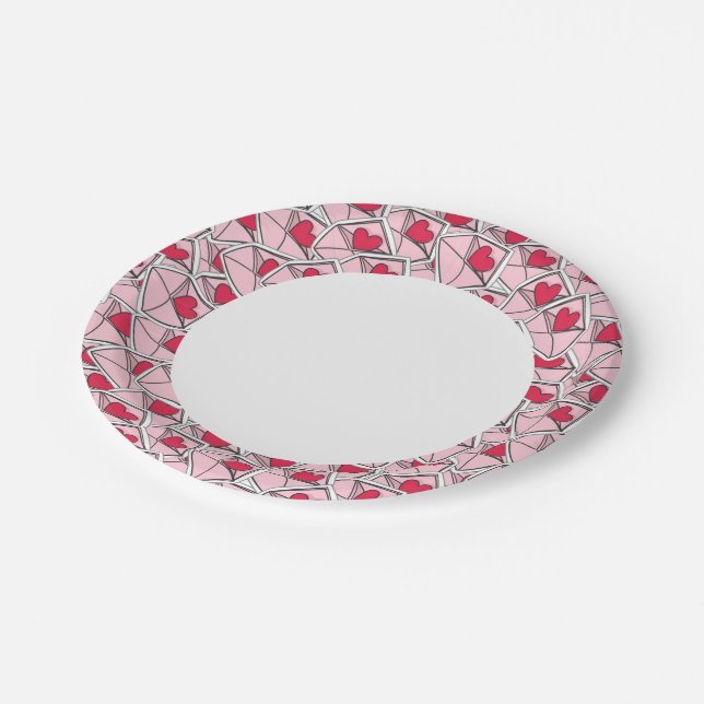 Valentine's Hearts on Envelopes Paper Plate (Angled)