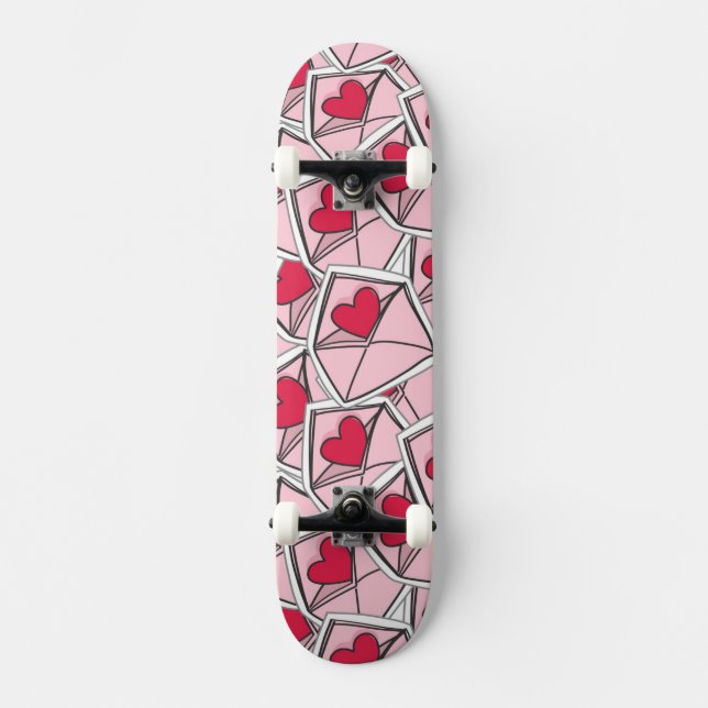 Valentine's Hearts on Envelopes Skateboard (Front)