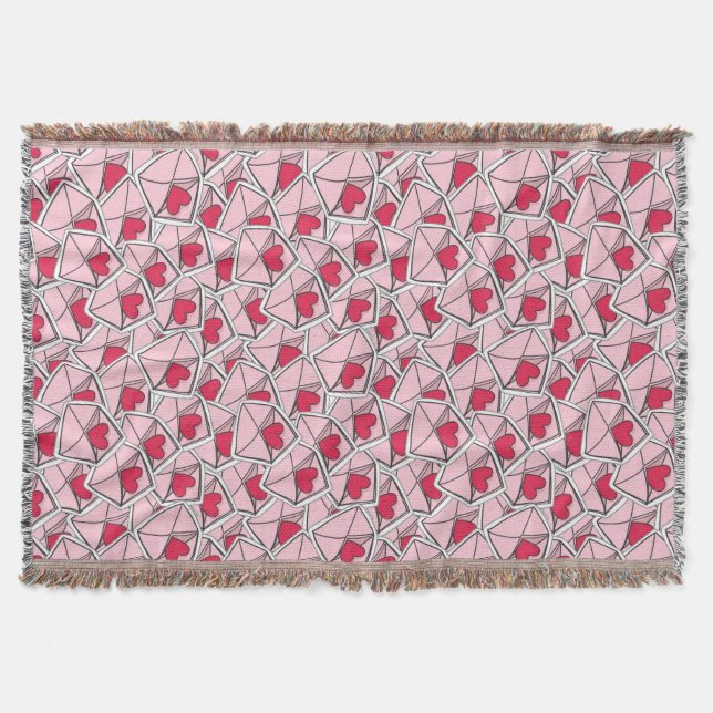 Valentine's Hearts on Envelopes Throw Blanket (Front)
