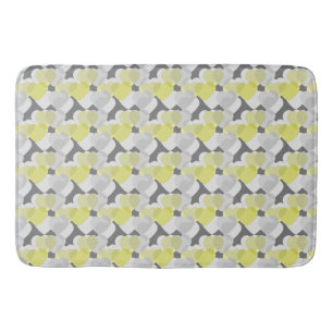 Valentine's Hearts Overlay Yellow and Grey Pattern Bath Mat