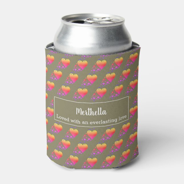 VALENTINES HEARTS Personalized Custom Khaki Can Cooler (Can Front)