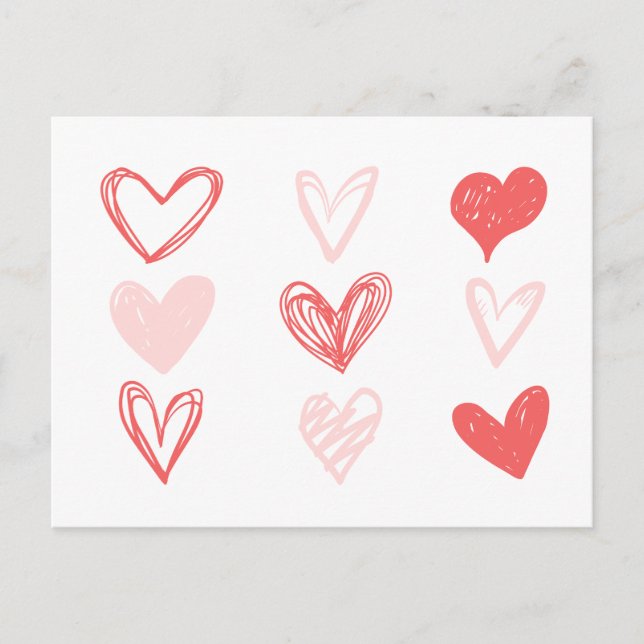 Valentine's Hearts Pink Minimalist Modern  Postcard (Front)