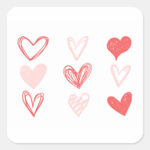 Valentine's Hearts Pink Minimalist Modern  Square Sticker