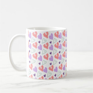 Valentines Hearts Purple Hand Drawn Pattern  Coffee Mug