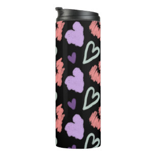Valentines Hearts Purple Hand Drawn Pattern Thermal Tumbler