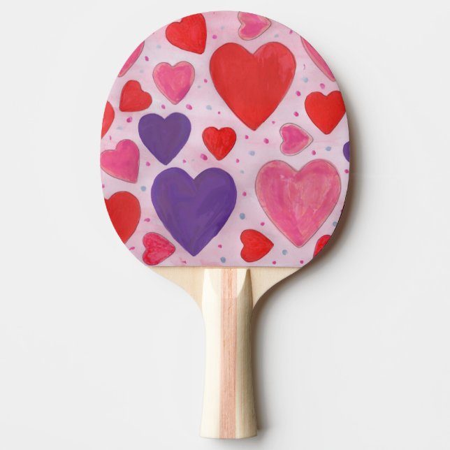 Valentines Hearts Red Pink Purple 2-Sided Print Ping Pong Paddle (Front)
