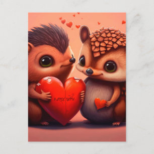 Valentine's hedgehogs cartoon  postcard