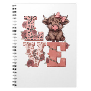 Valentines Highland Cow Love Shirt Cow Lover Girls Notebook