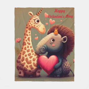 Valentine's hippo cartoon custom fleece blanket
