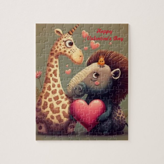 Valentine's hippo cartoon custom    jigsaw puzzle (Vertical)