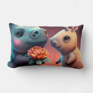 Valentine's hippo cartoon custom   lumbar pillow