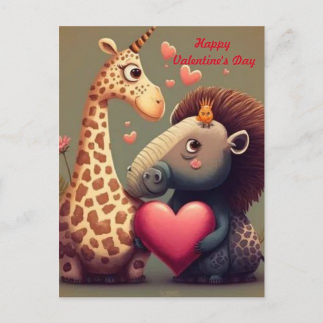Valentine's hippo cartoon custom   postcard (Front)
