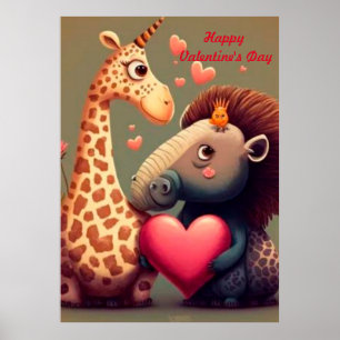 Valentine's hippo cartoon custom  poster