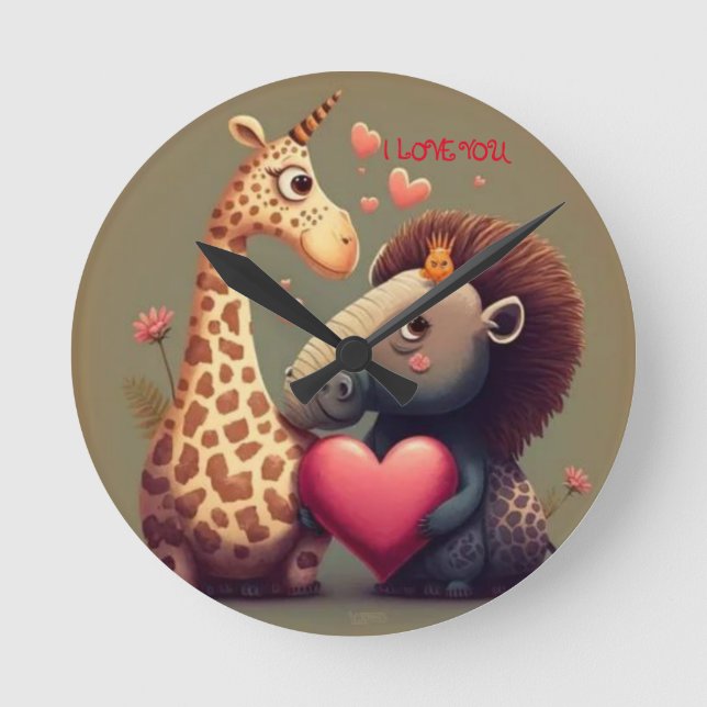 Valentine's hippo cartoon custom   round clock (Front)