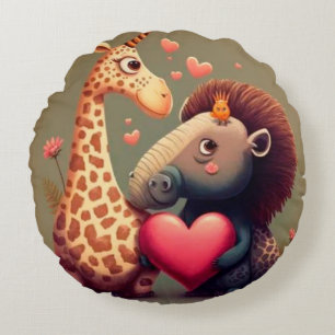Valentine's hippo cartoon custom   round pillow