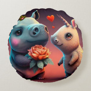 Valentine's hippo cartoon custom round pillow