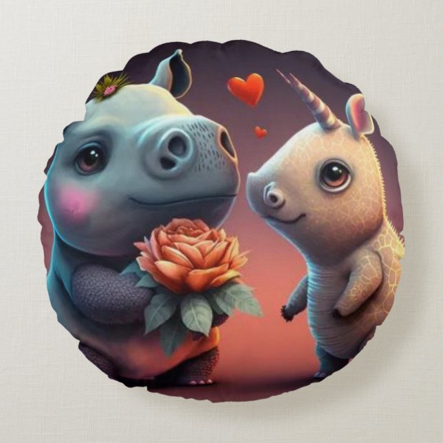 Valentine's hippo cartoon custom    round pillow (Front)