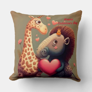 Valentine's hippo cartoon custom   throw pillow