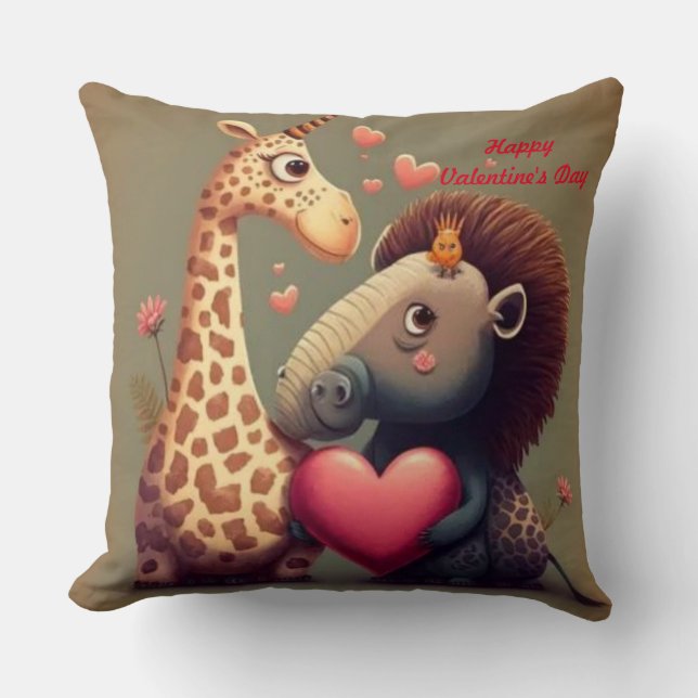 Valentine's hippo cartoon custom   throw pillow (Front)