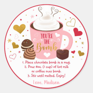 Valentine's Hot Chocolate Bomb Pink Gold Heart Classic Round Sticker