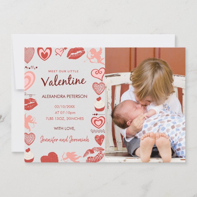 Valentines jour bébé faire-part gris cupides (Devant)