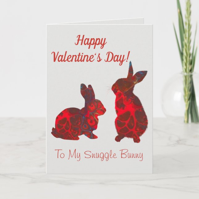 Valentines Jour Carte Snuggle Bunny Red Art (Devant)