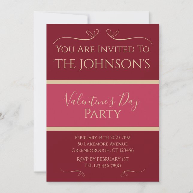 Valentines Jour Fête Invitation Bourgogne Pink Or (Devant)