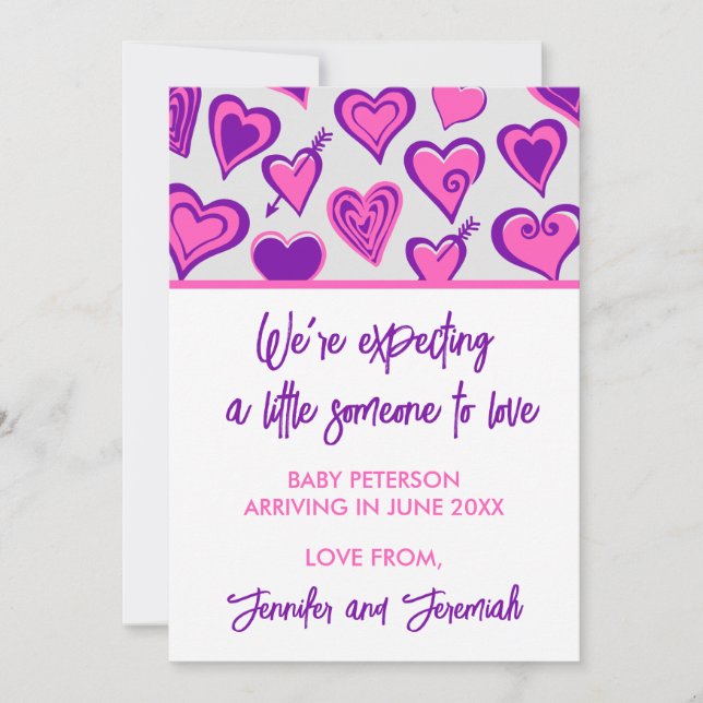 Valentines jour grossesse faire-part rose doux (Devant)