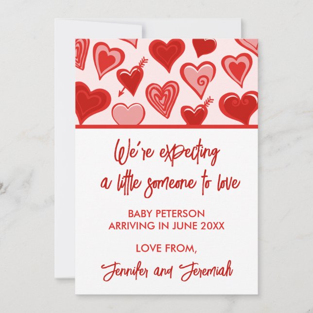 Valentines jour grossesse faire-part rouge doux (Devant)