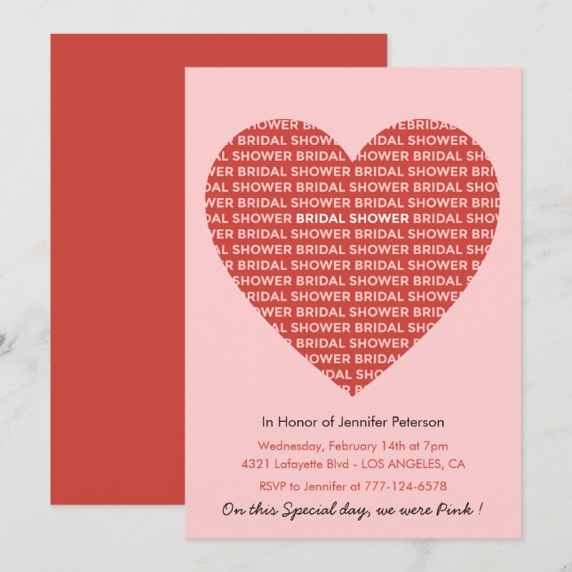 Valentines jour nuptiale invitation chérie (Devant / Derrière)