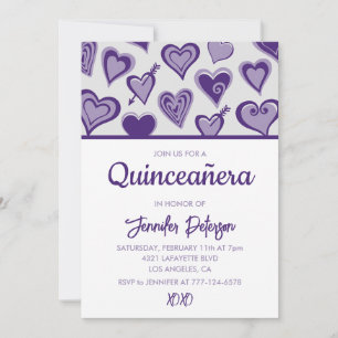 Valentines jour quinceanera invitation coeur pourp