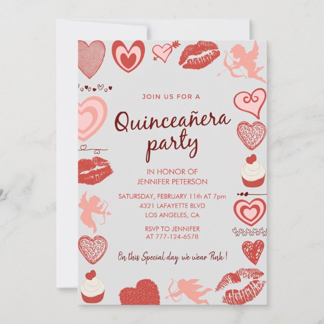 Valentines jour quinceanera invitation motif migno (Devant)