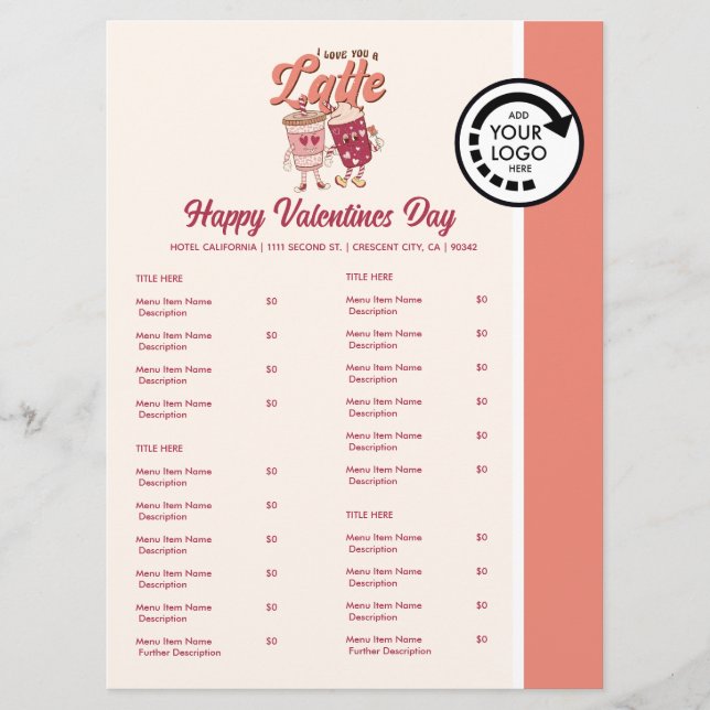 Valentines Jour Restaurant À Thème Retirer Menu (Devant)