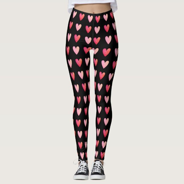 Valentines Jour Rouge Coeur Rose Motif Leggings (Devant)