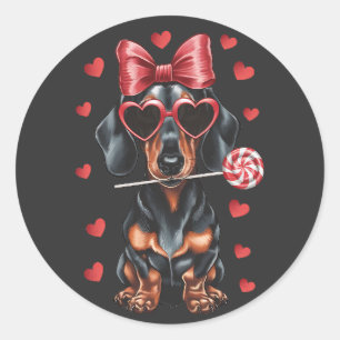 Valentine's Joy with Dachshund Sweet Lollipop. Classic Round Sticker
