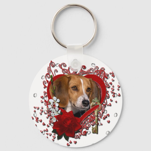 Valentines - Key to My Heart - Beagle Keychain (Front)