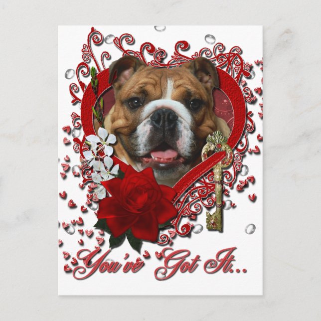 Valentines - Key to My Heart - Bulldog Holiday Postcard (Front)