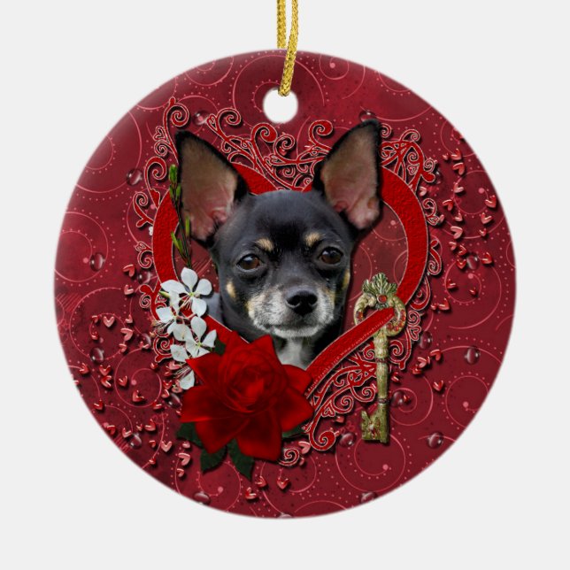 Valentines - Key to My Heart - Chihuahua -Isabella Ceramic Ornament (Front)