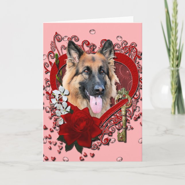 Valentines - Key to My Heart - German Shepherd Holiday Card (Front)