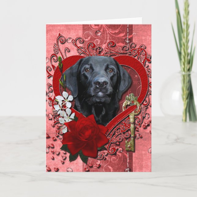 Valentines - Key to My Heart - Labrador - Black Holiday Card (Front)