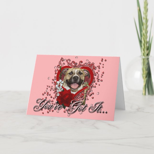 Valentines - Key to My Heart - Pitbull - Tigger Holiday Card (Front)