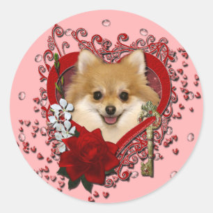 Valentines - Key to My Heart - Pomeranian Classic Round Sticker