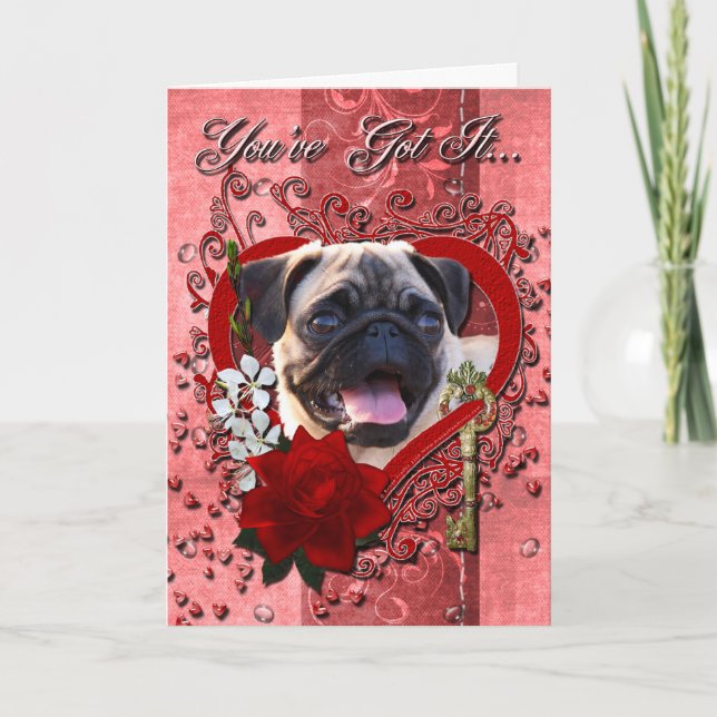 Valentines - Key to My Heart - Pug Holiday Card (Front)