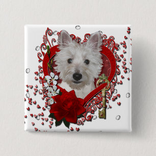 Valentines - Key to My Heart - Westie - Tank 2 Inch Square Button