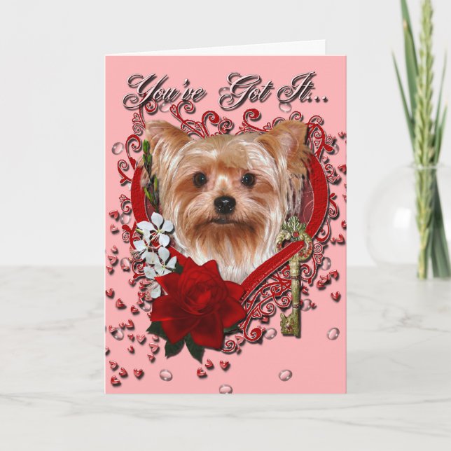 Valentines - Key to My Heart - Yorkshire Terrier Holiday Card (Front)