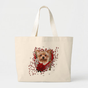 Valentines - Key to My Heart - Yorkshire Terrier Large Tote Bag
