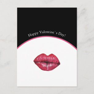 Valentines Kissing Lips Watercolor Postcard