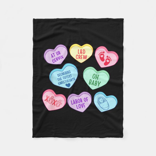 Valentines Labor And Delivery Nurse Heart Candy La Fleece Blanket (Front)