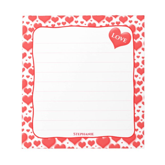 Valentine's List | Red Floating Hearts Pattern Notepad (Front)